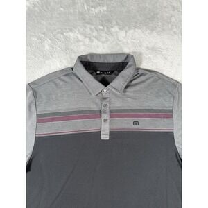 Travis Mathew Shirt Mens Large Grey Black Purple Striped Golf Polo‎ Logo